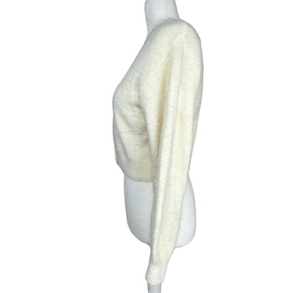 Sincerely Jules Women's Ivory V-Neck Soft Button Crop Cardigan Sweater S/C34 - Picture 3 of 12